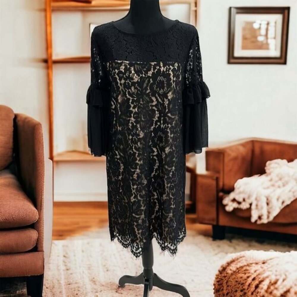Karen Kane Women's Small Multicolor Lace Ruffle Sleeve Short Dress New